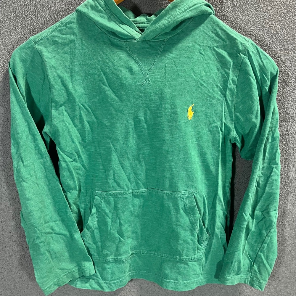 Polo Ralph Lauren Kids Green Slub Knit Long Sleeve Hoodie Tee Yellow Pony Size S